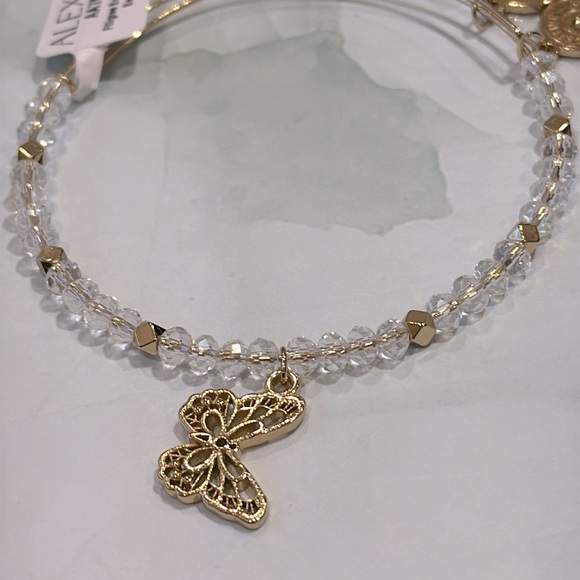 NWT Alex and Ani Gold-Tone Butterfly Charm Beaded Bangle Bracelet - Picture 3 of 5